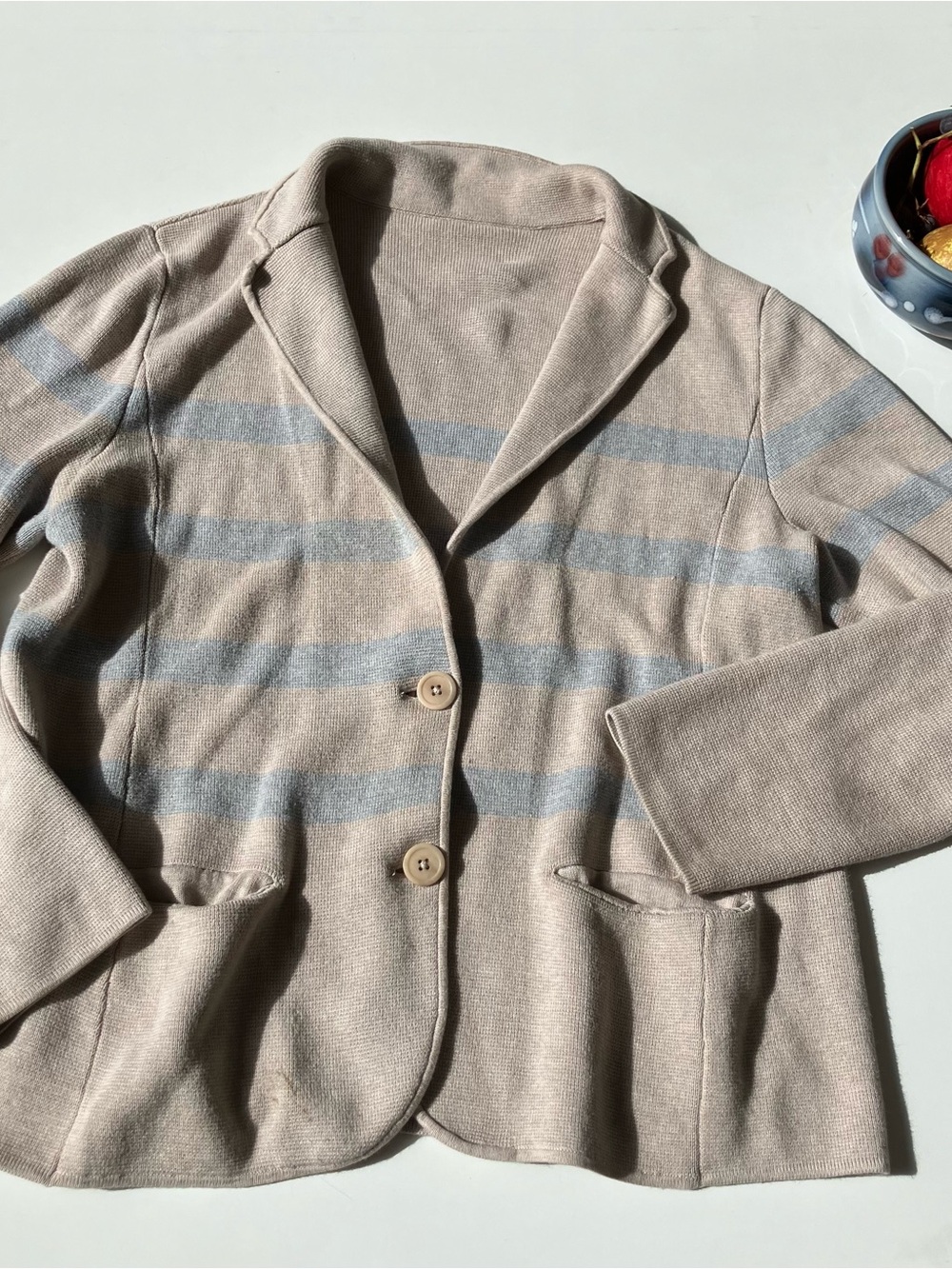 Talbots Beige Blazer with Light Blue Stripes